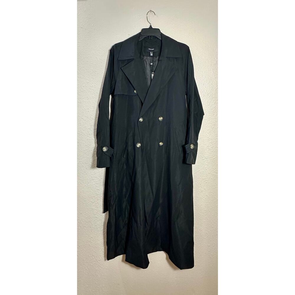 Vero Moda Black Long Trench Coat Double Breasted Belted NWT - Picture 5 of 10